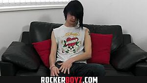 emo twink jerking his big uncut cock hard