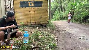 Young Tattooed Girl Hooks Up With Stranger In Woods