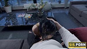 Sis porn flapper eagerly sucks stepbrother's dick for juicy vaginal sex