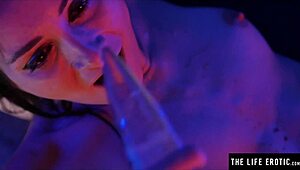 Watch her fucking her tight asshole with a huge ice dildo