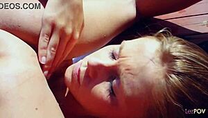 Cute teen lesbians kiss and finger in pool before muff diving and hard fucking