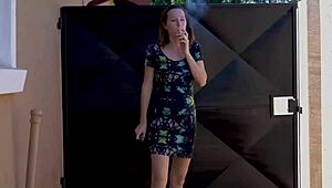 Slutty Outdoor Smoking With Big Tits Skinny Brunette Petite Girl!