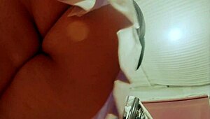 Latina Student Shows Big Ass in Pink Skirt for Voyeur Watching by Men 😈