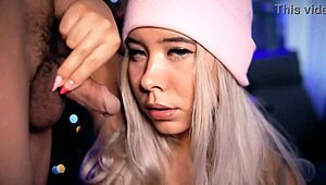 Blonde Teen with Cute Face Teases and Sucks Small Cock on Webcam