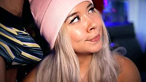 Blonde Teen with Cute Face Teases and Sucks Small Cock on Webcam