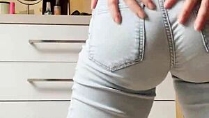 Petite Blonde Striptease In Tight Jeans