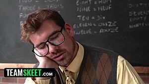 POV threesome with hot girls in school classroom