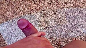 Amateur Flashing Huge Cock for Handjob in Garage