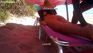 Ebano massages married Latina on public beach with intense vibes