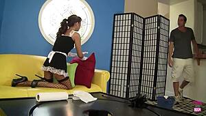 skinny jesse jordan, in maid uniform, gets drilled hard in stockings