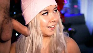 Blonde Teen with Cute Face Teases and Sucks Small Cock on Webcam
