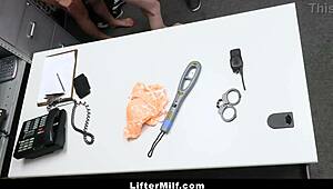 wow, strict milf officer strips teen 18+ shoplifter and calls coworker to punish!