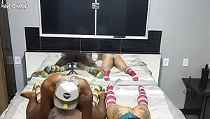 Two tight lesbians kissing and licking ass in a sexy fetish encounter