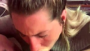 Blonde Amateur Deepthroats Cock for Cumshot