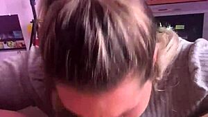 Blonde Amateur Deepthroats Cock for Cumshot