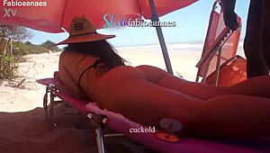 Ebano massages married Latina on public beach with intense vibes