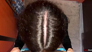 Risky public anal sex in elevator with pov blowjob and cum on ass