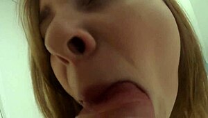 A beautiful college girl gets a deepthroat surprise from a big cock