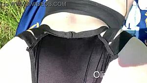 step sister with big ass gets pounded in public outdoor sex. her curves steal the show.