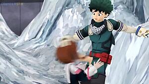 Ochako Uraraka gets a quick blowjob and creampie from Midorilla in intense anal session. Assfucking and oral bring her to orgasm.