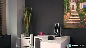 Blonde Busty Secretary Seduces with Massive Tits