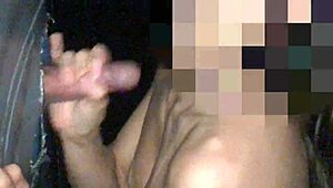 old handjob through gloryhole leads to cum on tits and jizz in cuckold cumshot scene