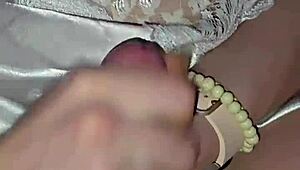 Milf jerks cock and licks every drop