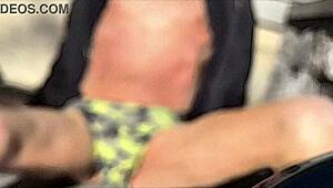 Blurry sketchy stretching and strip outside in underwear in mild winter