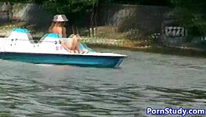 European Babe Rides Waterbike Nude in Public Fetish