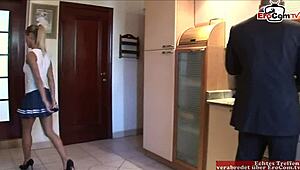 Wow, skinny blonde 18yo student with small tits craves anal now!