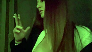 Italian Big Tits MILF Artemisia Love Flashes Hot Solo. Outdoor Smoking Fetish with Horny Boobs Play!