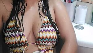 This latina lesbian teen couldn't find a partner, so she satisfies her desires alone