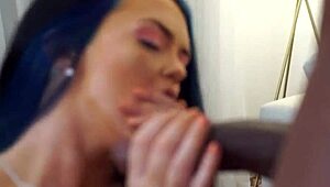 Milf Ryan Smiles sucks huge black cock on her first day out