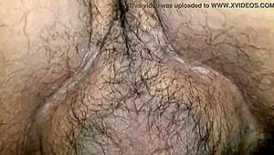 Hairy creamy pussy gets worked over in a steamy wife encounter.