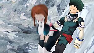 Ochako Uraraka gets a quick blowjob and creampie from Midorilla in intense anal session. Assfucking and oral bring her to orgasm.