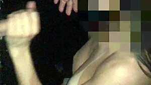 old handjob through gloryhole leads to cum on tits and jizz in cuckold cumshot scene
