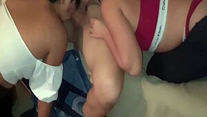 my friend licks his balls while i ride his big cock 😏