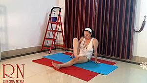 Yoga in white panties, tempting in the gym