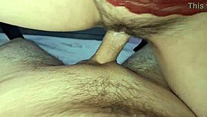 Hot cum splattered on hairy pussy after intense missionary banging.