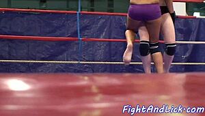 Big-titted Euro dykes wrestle hard on floor with wild fingering action