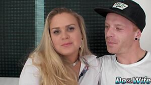 blonde wife barra brass takes an anal creampie while her cuckold watches