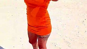 Mexican Whore Flashes Thong and Tits on Public Beach