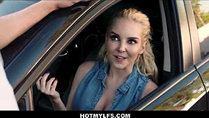 A young boy helped a blonde MILF whose car broke down for sex