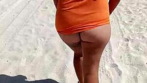 Mexican Whore Flashes Thong and Tits on Public Beach