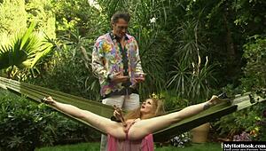 beautiful redhead lady bent over for outdoor doggystyle hardcore action with tits bouncing