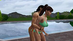 Muscle bodybuilder engages in hard activity with brunette ebony