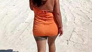 Mexican Whore Flashes Thong and Tits on Public Beach