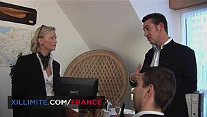 Cougar in Stockings Joins Office Threesome Action