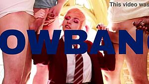 Submissive teen in stockings eats cum from bowl after gloryhole 😋