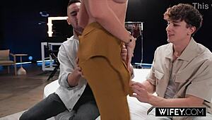 Wifey, hubby watches Sienna Rae get double penetrated right there!